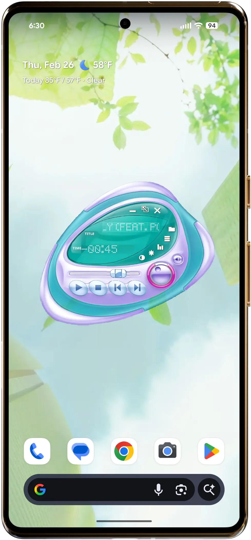 WidgetStack Aero Pod widget on an Android home screen